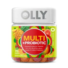OLLY Adult Multi + Probiotic Gummy, Daily Multivitamin Supplement, Vitamin A, C, E, 70 Count