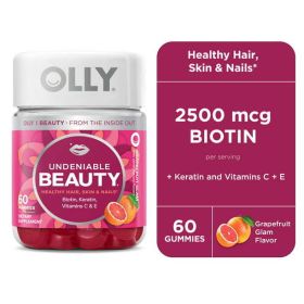 OLLY Undeniable Beauty Gummy, Supplement for Hair, Skin, Nails, Grapefruit, 60 Count
