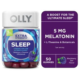 OLLY Extra Strength Sleep Gummy Supplement, 5mg Melatonin, L Theanine, Blackberry, 50 Count