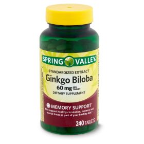 Spring Valley Standardized Extract Ginkgo Biloba Dietary Supplement;  60 mg;  240 Count