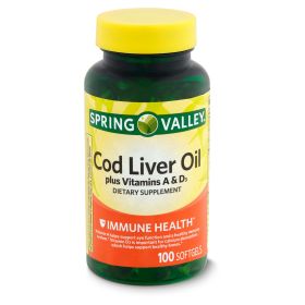 Spring Valley Cod Liver Oil Plus Vitamins A & D3 Dietary Supplement;  100 Count