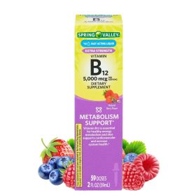 Spring Valley Liquid Vitamin B12 Metabolism Supplement;  5000 mcg;  2 fl oz