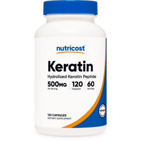 Nutricost Keratin Hydrolized Peptide Capsules - 120 Capsules (500mg each) - Non-GMO, Gluten-Free Formula
