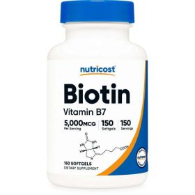 Nutricost Biotin (5,000mcg) Supplement with Coconut Oil 150 Softgels