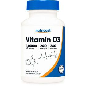 Nutricost Vitamin D3 1000iu Softgels, 240 Softgels, Non-GMO & Gluten Free Supplement