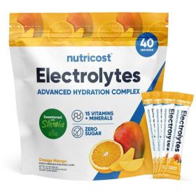 Nutricost Electrolytes Powder Hydration Packets (Orange Mango, 40 Servings) Low Calorie Keto Electrolytes Sweetened with Stevia - Non-GMO, Gluten Free