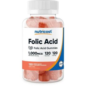 Nutricost Folic Acid (Vitamin B9) Vegetarian Gummies (120 Gummies / 1 mg Folic Acid Per Serving) | Folic Acid Supplement for Men & Women