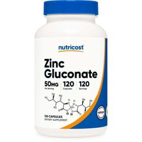 Nutricost Zinc Gluconate 120 Vegetarian Capsules (50mg) - Non-GMO Supplement