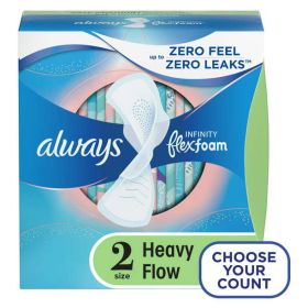 Always Infinity Feminine Pads for Women Heavy with Wings Unscented Size 2 32 Ct