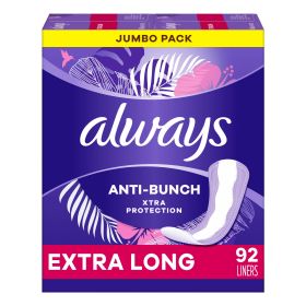 Always Anti-Bunch Xtra Protection Daily Liners Long Absorbency Unscented;  92 Ct
