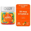 OLLY Hello Happy Gummy Worms, Mood Balance Support Supplement, Vitamin D, Tropical, 60 Count