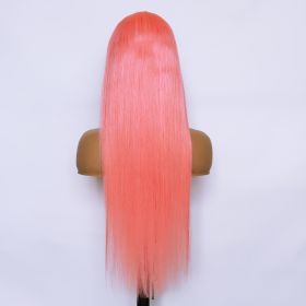 Human Hair 13x4 Front Lace Light Pink Straight Stripe Wig Headband (Option: 180density-24inch)