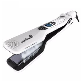 CLRLIFE Steam Hair Brush Titanium Ceramic Flat Iron (Option: White-US)